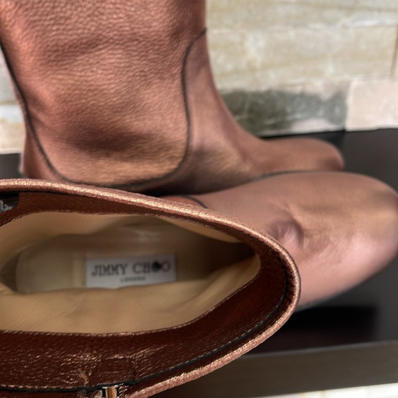 JIMMY CHOO Dondo Rosewood Grainy Calf Leather Biker Boots - Picture 10 of 16